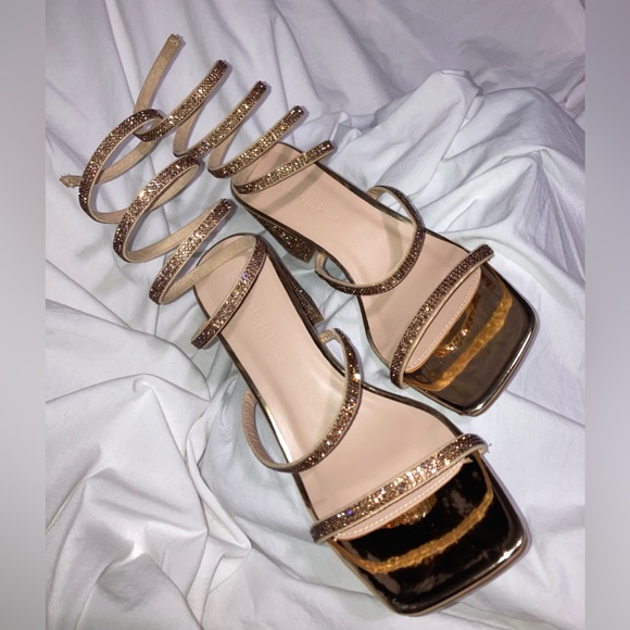 WILD DIVA LOUNGE Gold Stone Embellished SUPER CUTE/SEXY Ankle Wrap Heels - Picture 9 of 13